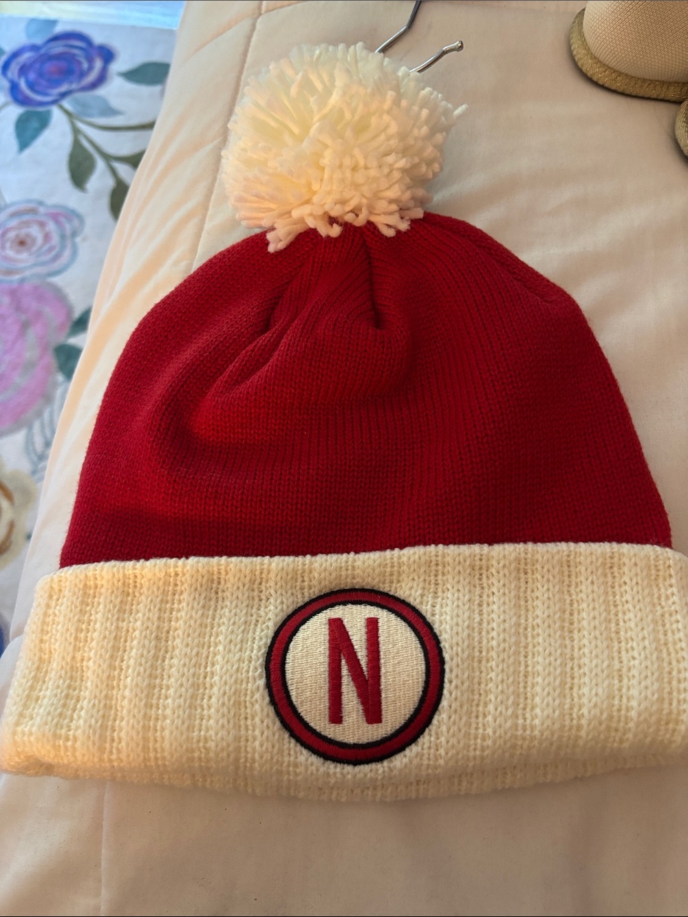adidas Nebraska Beanie Hat with Pom